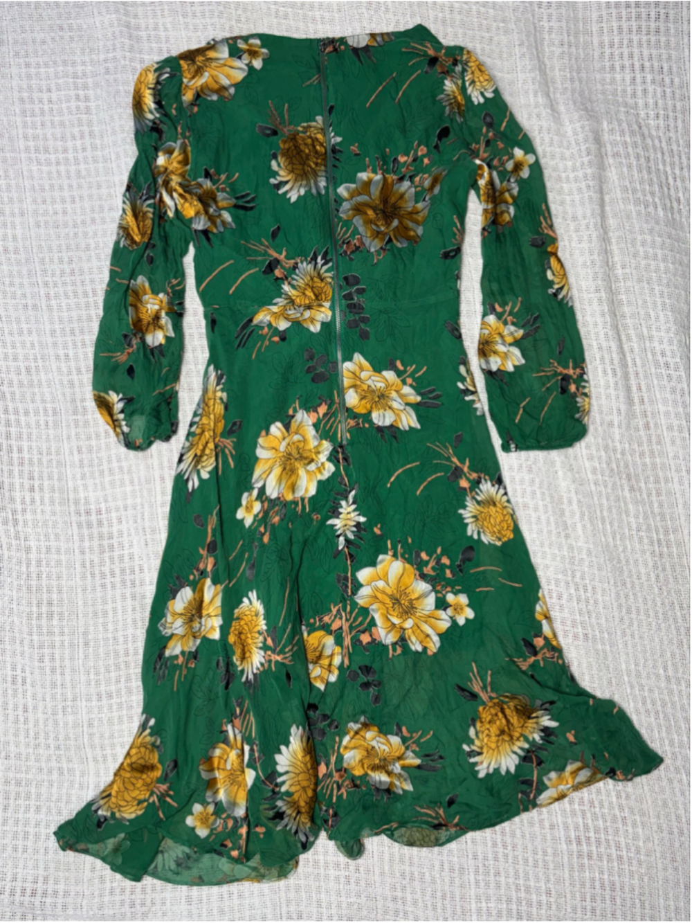 Alice + Olivia RARE Coco Floral Silk Blend Green & Gold Chiffon Dress Size 6 EUC - Picture 11 of 12
